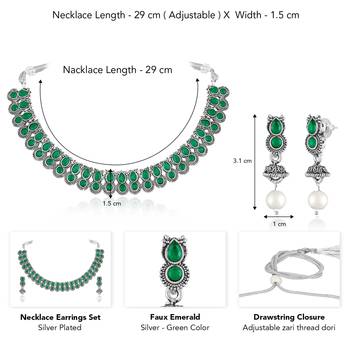 Green oxidised necklace earrings set for women faux emerald studded | 4