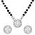 Silver toned round solitaire black beaded mangalsutra with earrings