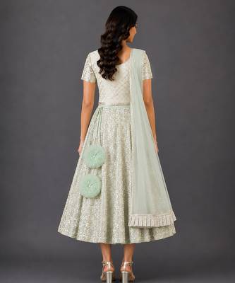 Green Embroidered Georgette Lehenga Set 2