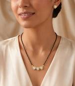 Womens golden toned heart mangalsutra necklace & earrings set