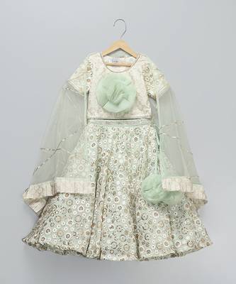 Green Embroidered Georgette Lehenga Set 3