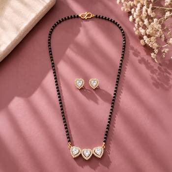 Womens golden toned heart mangalsutra necklace & earrings set 2