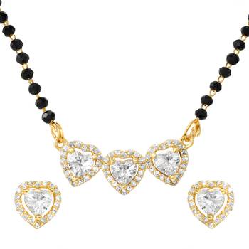 Womens golden toned heart mangalsutra necklace & earrings set 3
