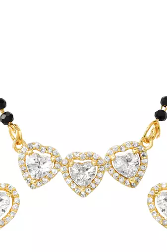 Womens golden toned heart mangalsutra necklace & earrings set