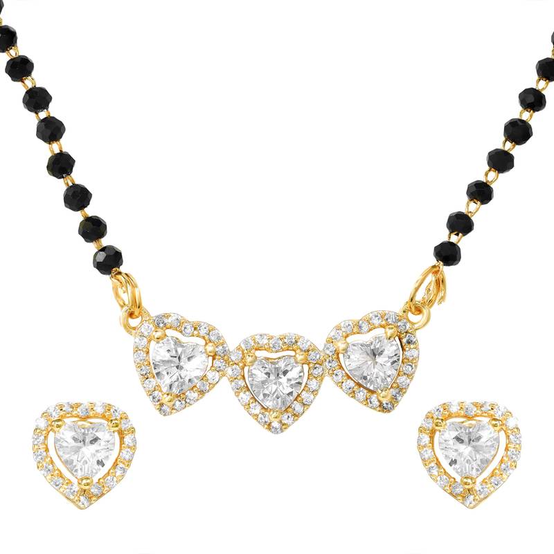 Womens golden toned heart mangalsutra necklace & earrings set