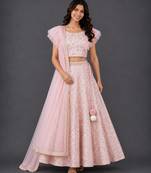 Pink Embroidered Georgette Lehenga Set
