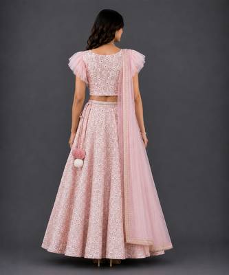 Pink Embroidered Georgette Lehenga Set 2