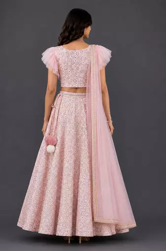 Pink Embroidered Georgette Lehenga Set