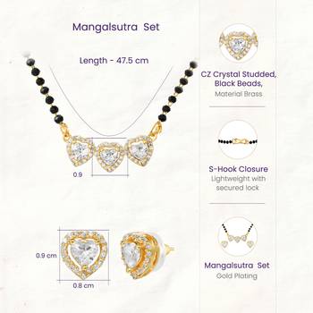 Womens golden toned heart mangalsutra necklace & earrings set 4