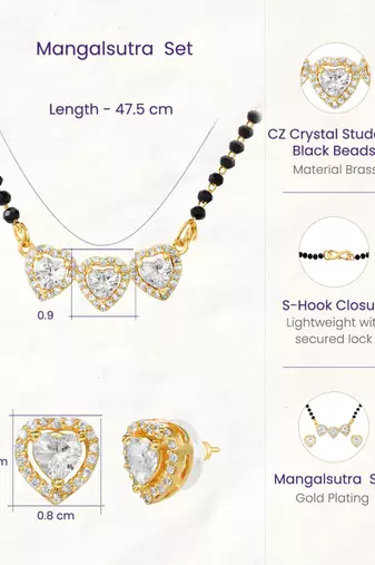 Womens golden toned heart mangalsutra necklace & earrings set
