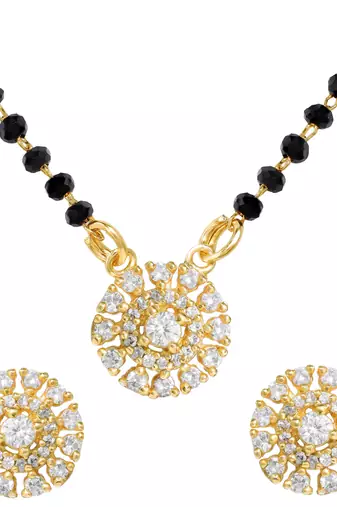 Women's golden toned floral mangalsutra & stud earring jewelry set
