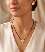 Women's brass golden toned round drop mangalsutra & earring  set
