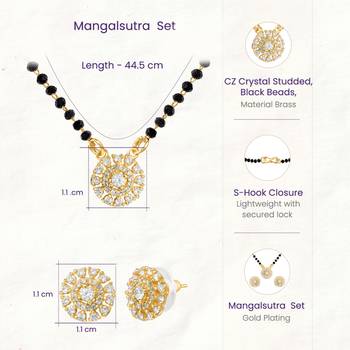 Women's golden toned floral mangalsutra & stud earring jewelry set 4