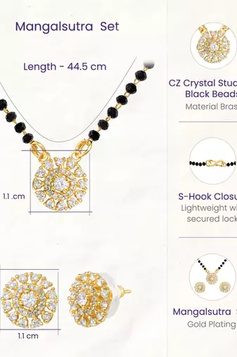 Women's golden toned floral mangalsutra & stud earring jewelry set