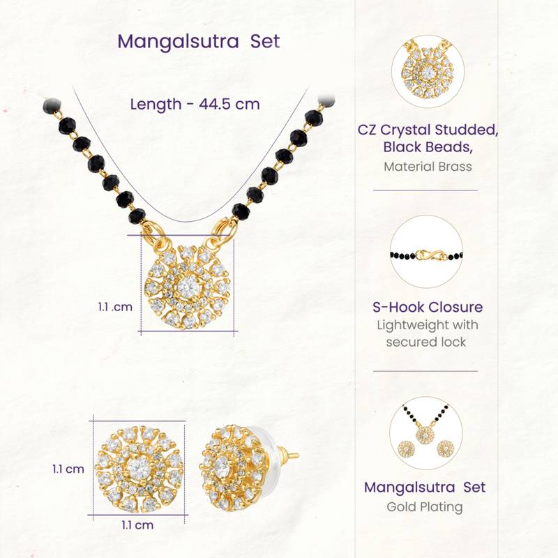 Women's golden toned floral mangalsutra & stud earring jewelry set