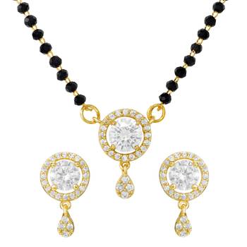 Women's brass golden toned round drop mangalsutra & earring  set 3