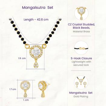 Women's brass golden toned round drop mangalsutra & earring  set 4