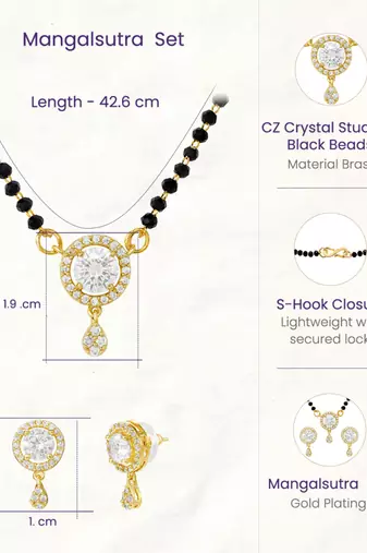Women's brass golden toned round drop mangalsutra & earring  set