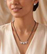 Womens silver toned heart mangalsutra necklace & earrings set