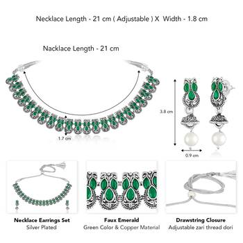 Green oxidised necklace earrings set faux emerald studded festive 4