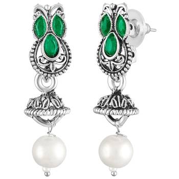 Green oxidised necklace earrings set faux emerald studded festive 5