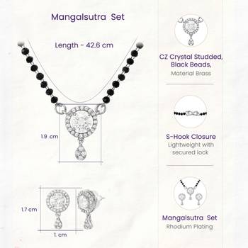 Women's brass silver toned round drop mangalsutra & earring  set 4