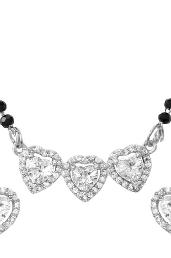Womens silver toned heart mangalsutra necklace & earrings set
