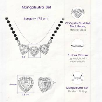 Womens silver toned heart mangalsutra necklace & earrings set 4