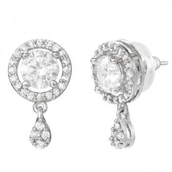 Women's brass silver toned round drop mangalsutra & earring  set 5