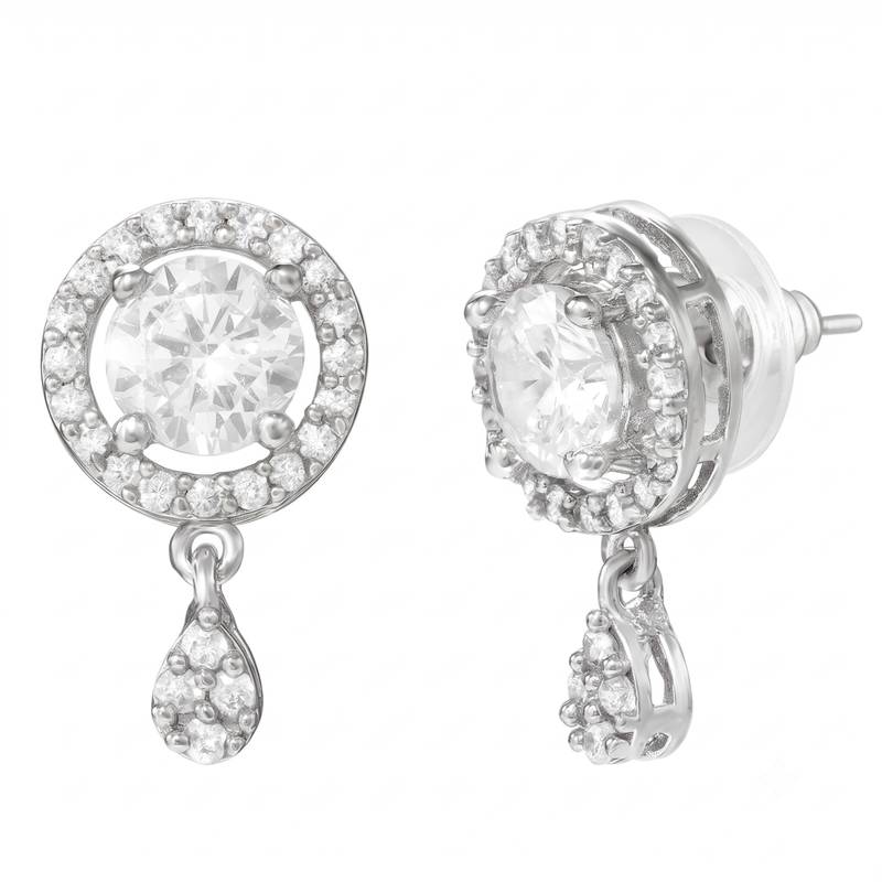 Women's brass silver toned round drop mangalsutra & earring  set