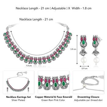 Rani pink green oxidised necklace earrings set faux emerald ruby 4