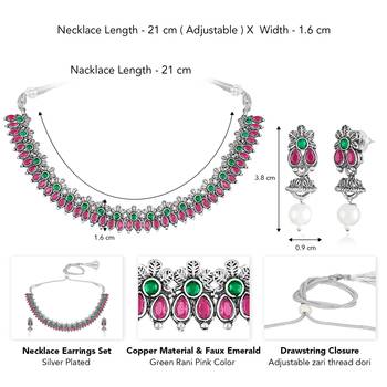 Rani pink green oxidised necklace earrings set faux emerald ruby 3