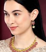 Women's floral shaped faux stone studded necklace earrings set bharatanatyam
