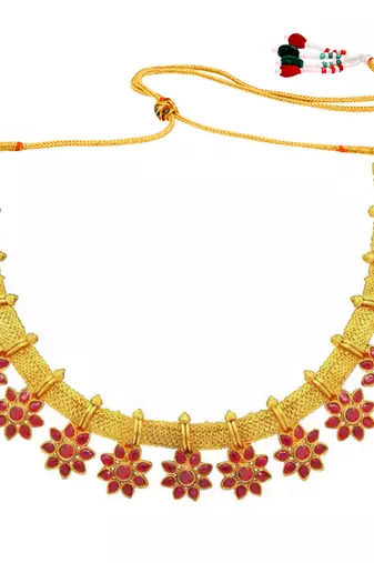 Women's floral shaped faux stone studded necklace earrings set bharatanatyam