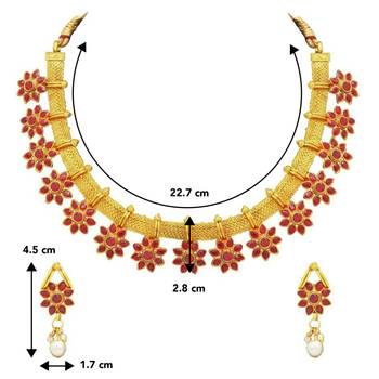 Women's floral shaped faux stone studded necklace earrings set bharatanatyam 4