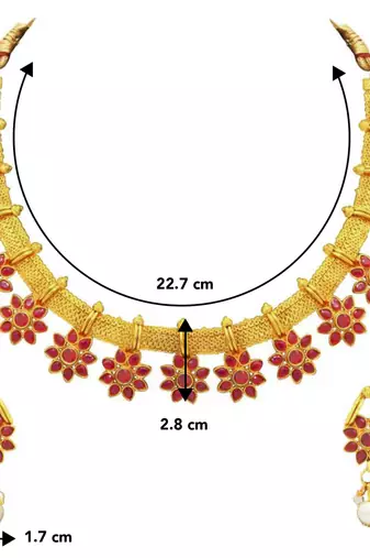 Women's floral shaped faux stone studded necklace earrings set bharatanatyam