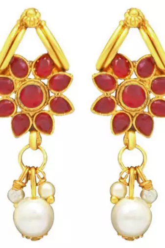 Women's floral shaped faux stone studded necklace earrings set bharatanatyam