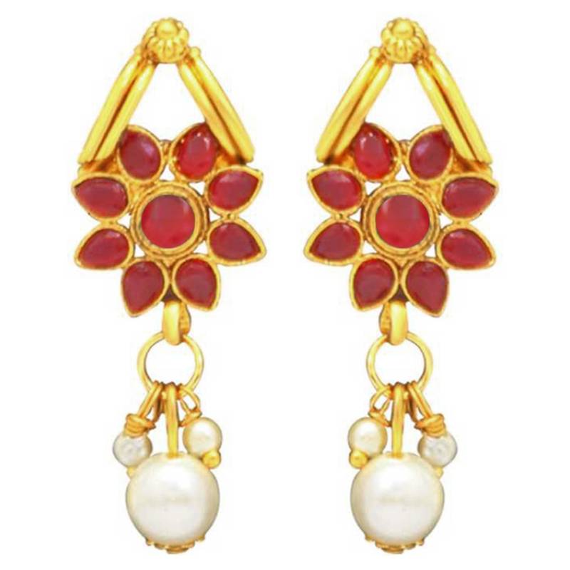 Women's floral shaped faux stone studded necklace earrings set bharatanatyam