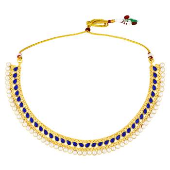 Blue crystals & pearl studded necklace earrings set jewelry for women 2