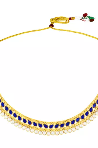 Blue crystals & pearl studded necklace earrings set jewelry for women