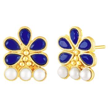 Blue crystals & pearl studded necklace earrings set jewelry for women 3