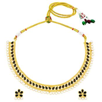 Women's crystals & pearl studded necklace earrings set jewelry for women 1