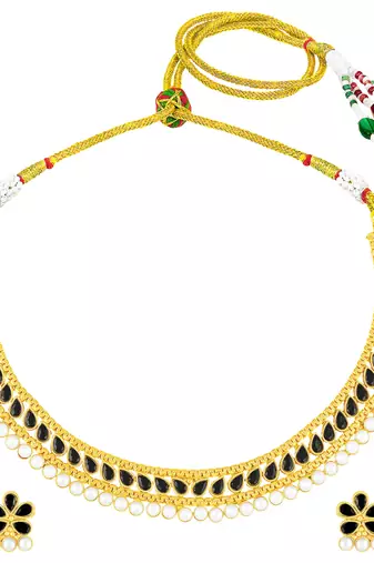 Women's crystals & pearl studded necklace earrings set jewelry for women