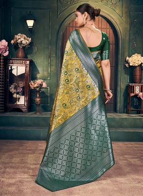 mustard zari silk blend woven festive wear saree 2