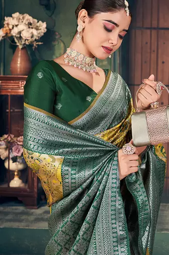 mustard zari silk blend woven festive wear saree