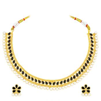 Women's crystals & pearl studded necklace earrings set jewelry for women 5