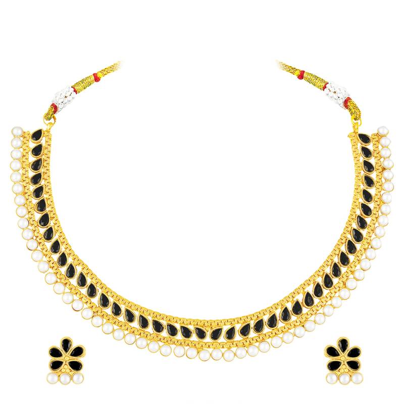 Women's crystals & pearl studded necklace earrings set jewelry for women