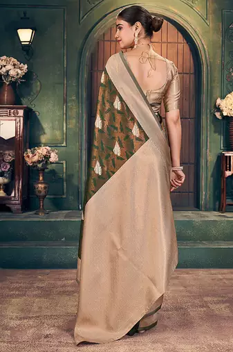 bronze zari silk blend woven festive wear saree