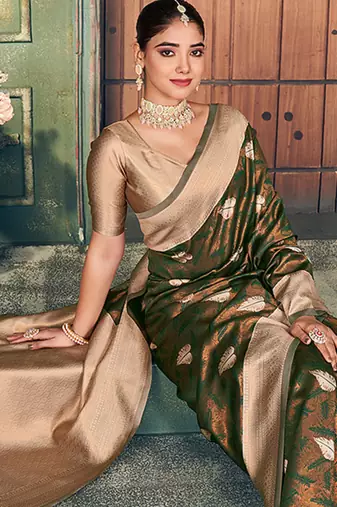 bronze zari silk blend woven festive wear saree