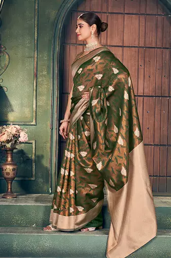 bronze zari silk blend woven festive wear saree